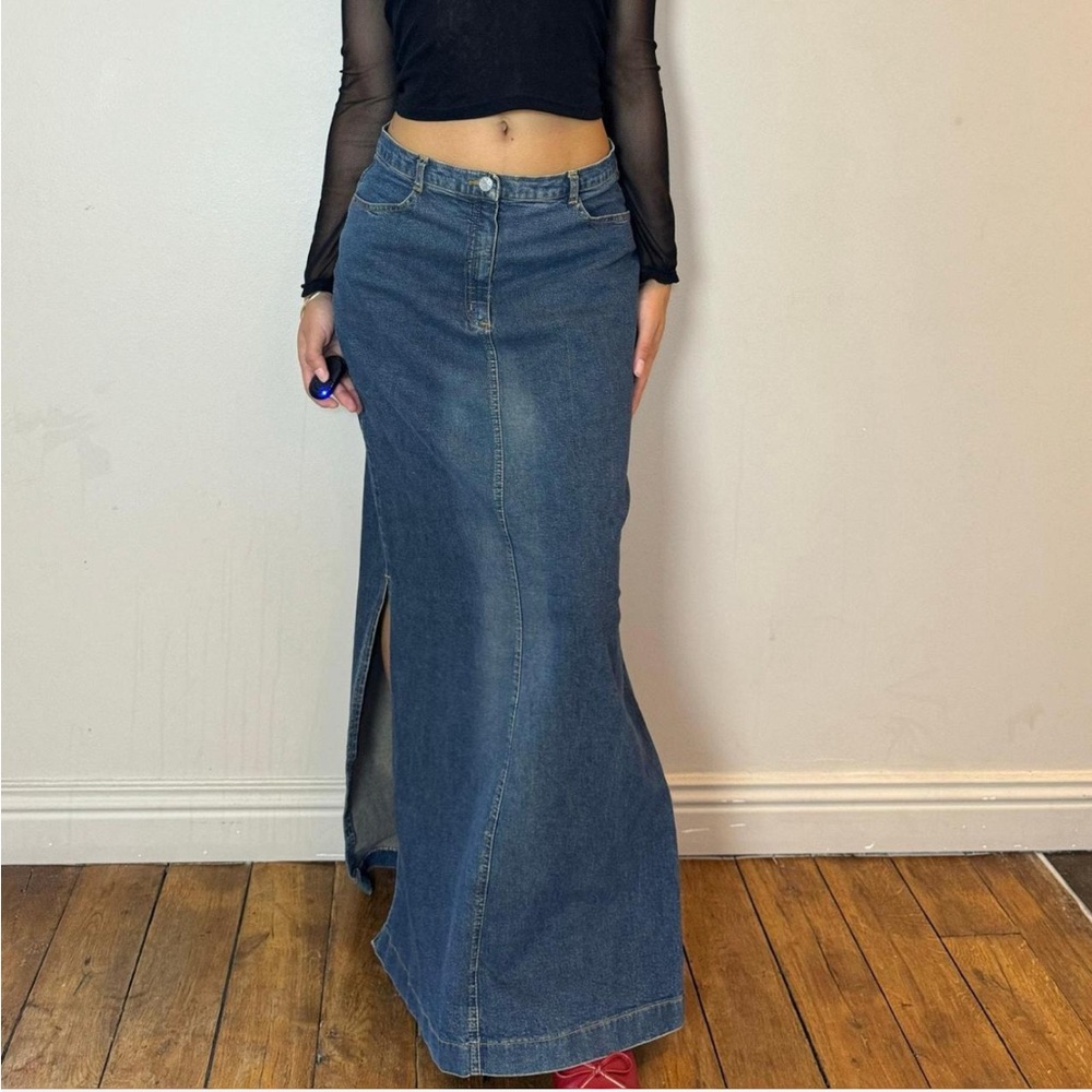Vintage Low Rise Denim Maxi Skirt